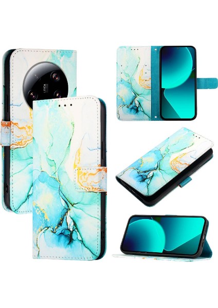 Xiaomi 13 Ultra Kickstand Cüzdan Mermer Desen Pu Deri (Yurt Dışından)