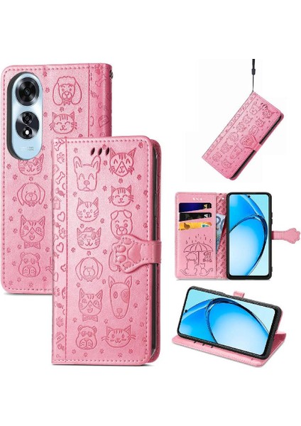 Oppo A60 4g Flip Kapak Için Flip Case Kısa Kayış Deri Kılıf Karikatür (Yurt Dışından)