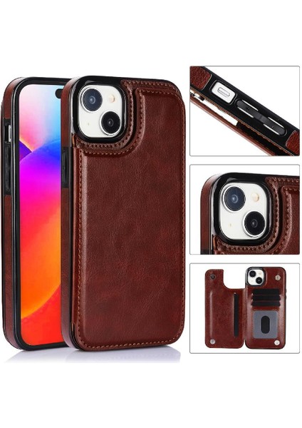 IPhone 15 Için Cüzdan Durumda Artı Kart Yuvaları Kickstand Çift Manyetik Toka (Yurt Dışından)