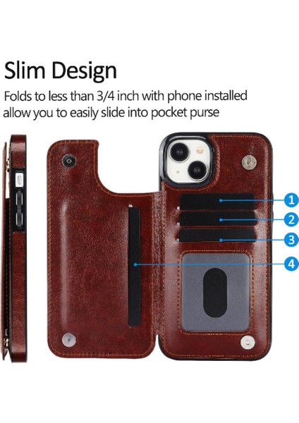 IPhone 15 Için Cüzdan Durumda Artı Kart Yuvaları Kickstand Çift Manyetik Toka (Yurt Dışından)