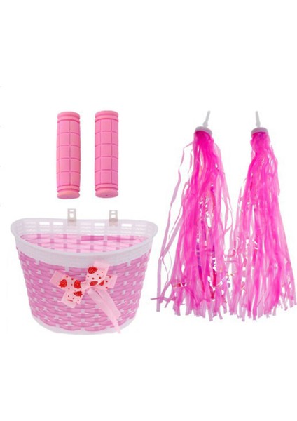 Pembe Tarzı Çocuklar Için Bisiklet Ön Direksiyon Sepeti + Retro Püsküller Süsler Bisikletler Trisikletler Scooterlar Bisiklet Direksiyon Kılıfı (Yurt Dışından)