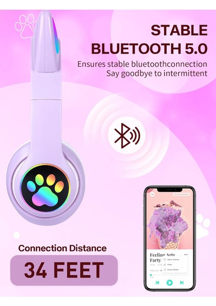 Stn-28 Kedi Kulak Kulaklık Yeni Sevimli Moda Bluetooth 5.0 Kulaklık Yüksek Ses Akıllı LED Işıklı