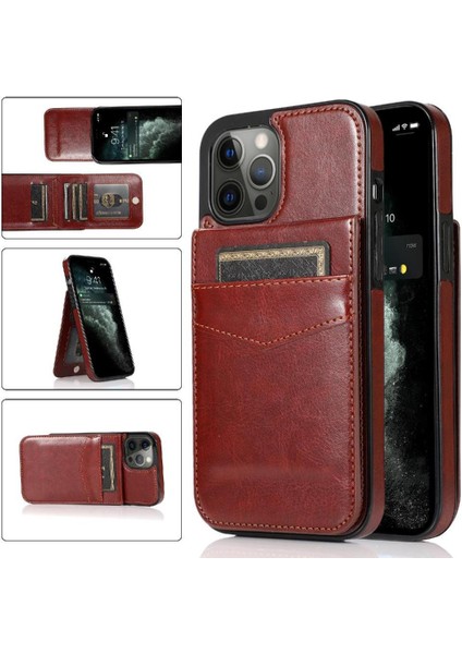 IPhone 12 Pro Max Kart Tutucu Premium Deri Manyetik ile Uyumlu (Yurt Dışından)