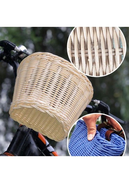 Gök Mavisi Tarzı Çocuk Ön Direksiyon Rattan El Örme Bisiklet Sepeti Çocuklar Için Örme Bisiklet Sepeti Erkek ve Kız Bisikletleri Için Hasır Sepet (Yurt Dışından)