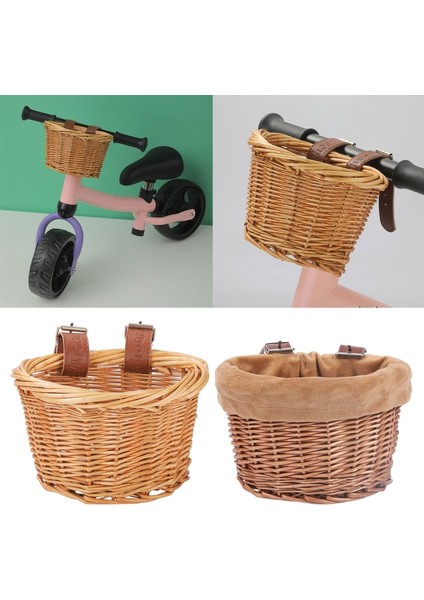 21X16X16CM-BL Tarzı Çocuk Bisikleti ve Scooter Sepeti - 2 Deri Askı, Çıkarılabilir Hasır D-Şekilli El Yapımı Depolama Sepeti (Yurt Dışından)