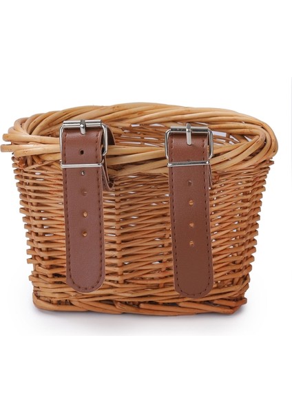 21X16X16CM-BL Tarzı Çocuk Bisikleti ve Scooter Sepeti - 2 Deri Askı, Çıkarılabilir Hasır D-Şekilli El Yapımı Depolama Sepeti (Yurt Dışından)