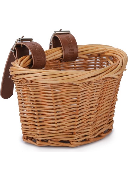 21X16X16CM-BL Tarzı Çocuk Bisikleti ve Scooter Sepeti - 2 Deri Askı, Çıkarılabilir Hasır D-Şekilli El Yapımı Depolama Sepeti (Yurt Dışından)