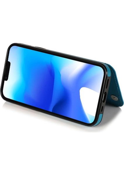 IPhone 14 Artı Pu Deri Çift Düğmeler Için Kart Tutucu Kılıf ile Cüzdan (Yurt Dışından)