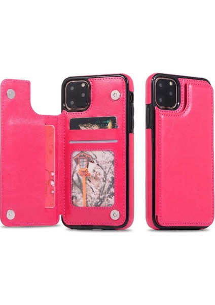 Kart Tutucu Kart Yuvaları Toka ile IPhone 11 Pro Pu Deri Için Cüzdan Kılıf (Yurt Dışından)