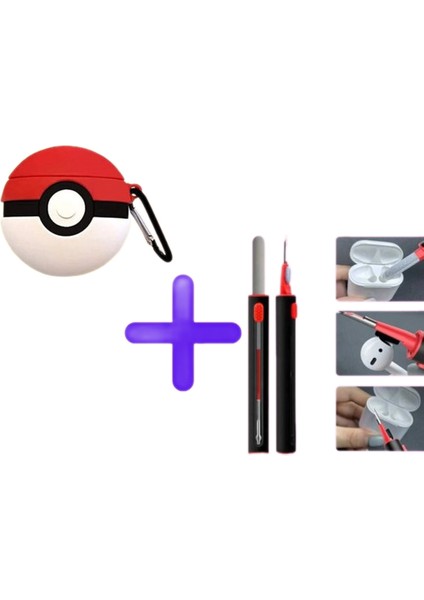 Pro ve Pro2 Uyumlu Pokemon Topu Silikon Kılıf ve Kulaklık Temizleme Kalemi