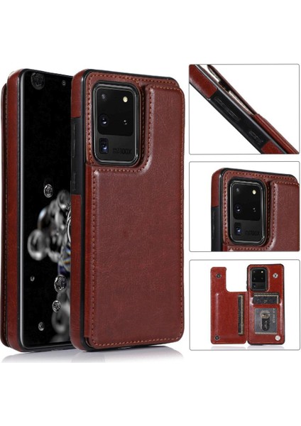 Kart Pu ile Samsung Galaxy S20 Ultra Kickstand Kart Yuvaları Için Cüzdan Kılıf (Yurt Dışından)