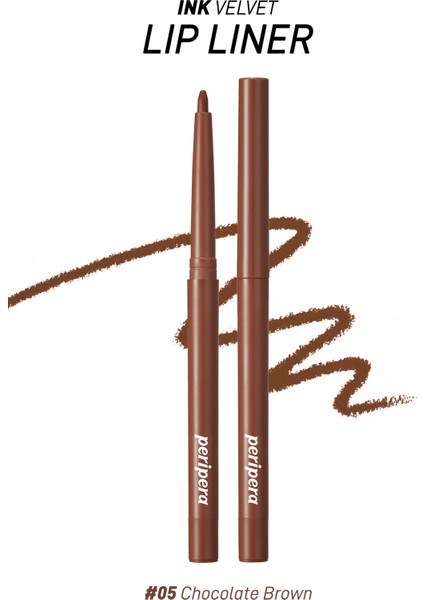 PERIPERA Kadife Bitiş Sunan, Yoğun Pigmentli Dudak Kalemi  Ink Velvet Lip Liner (05 Chocolate Brown)