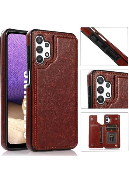 Kart Pu ile Samsung Galaxy A32 5g Çift Manyetik Toka Için Cüzdan Kılıf (Yurt Dışından)