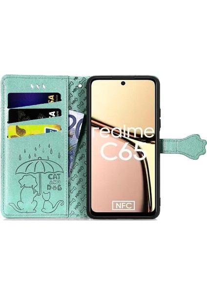 Realme C65 Için Flip Case Kısa Kayış Kapak Kapak Karikatür Hayvanlar Deri (Yurt Dışından)