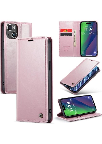 Iphone 15 Için Flip Case Manyetik Cüzdan Çılgın At Pu Deri Kart (Yurt Dışından)