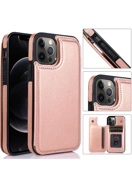 IPhone 12 Için Cüzdan Durumda Pro Max Çift Manyetik Toka Kart Yuvaları Pu (Yurt Dışından)