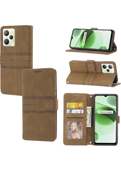 Realme C35 Kickstand Manyetik Kapatma Pu Deri Cüzdan Için Flip Case (Yurt Dışından)