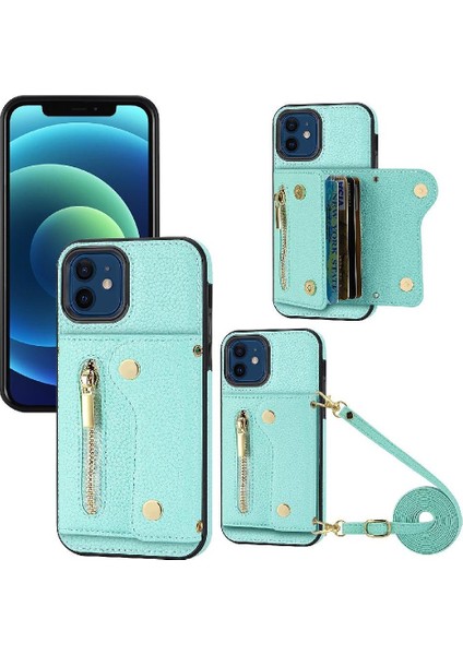 IPhone 12 Için Kılıf Pro Max Büyük Kapasiteli Uzun Kayış Kart Yuvaları Mini (Yurt Dışından)