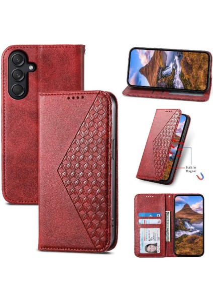 Samsung Galaxy M55 Günlük Kullanım Için Flip Case Standı Cüzdan El Kayışı Eşkenar Dörtgen (Yurt Dışından)