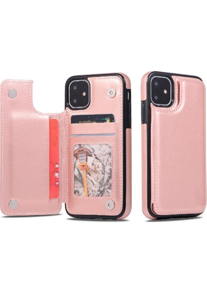 Kart Tutucu Çift ile IPhone 11 Pu Deri Kickstand Için Cüzdan Kılıf (Yurt Dışından)