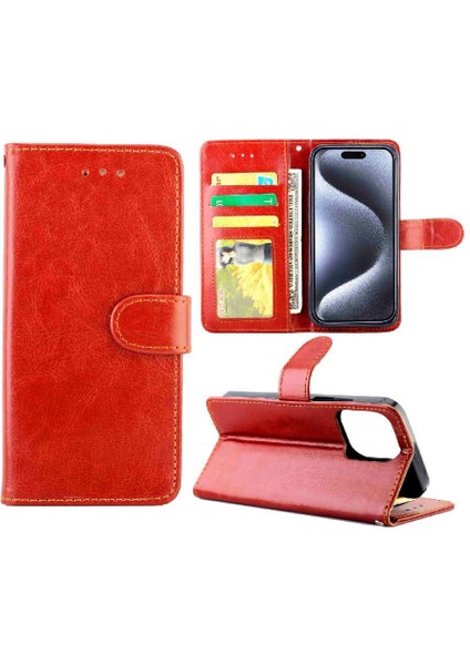 IPhone 15 Için Flip Case Pro Pu Deri Kart Tutucu Darbeye Kickstand (Yurt Dışından)
