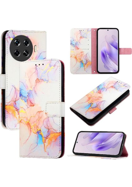Tecno Spark 20 Pro Artı Kickstand Cüzdan Mermer Desen Pu Deri Için Kılıf (Yurt Dışından)