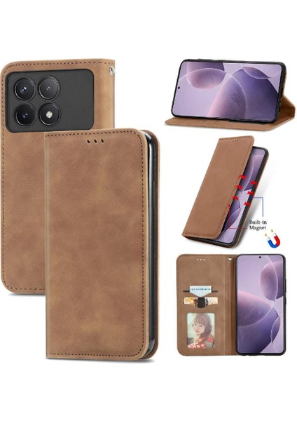 Xiaomi Poco F6 Pro Için Flip Case Deri Kılıf Cüzdan Basit Iş Çevirme (Yurt Dışından)