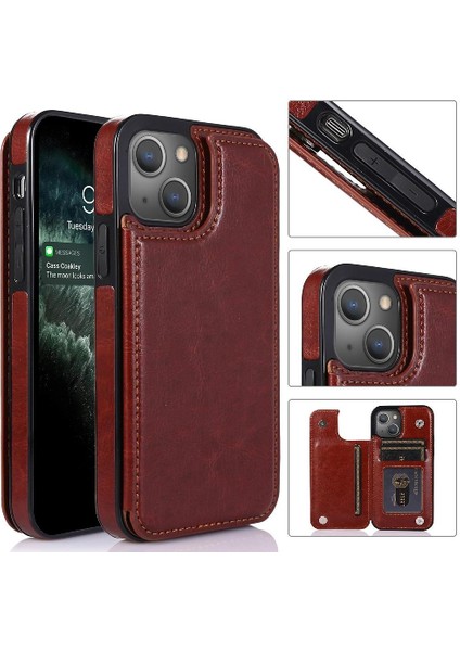 Kart Tutucu ile IPhone 13 Için Cüzdan Durumda Pu Deri Çift Manyetik (Yurt Dışından)