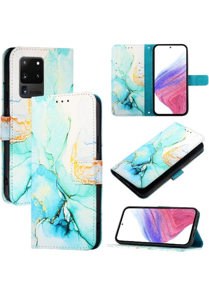 Samsung Galaxy S20 Ultra Kickstand Cüzdan Pu Deri Mermer Için Kılıf (Yurt Dışından)