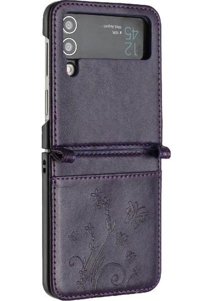 Samsung Galaxy Z Flip4 Için Filp Durumda Kart Tutucu Kickstand Bilek Kayışı Pu (Yurt Dışından)