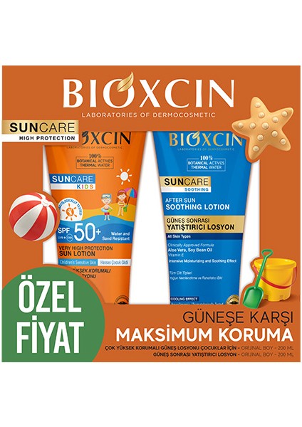 Sun Care Çok Yüksek Korumalı Çocuk Güneş Kremi 50SPF After Sun Hediyeli - % 100 Botanik Aktif 200 ml