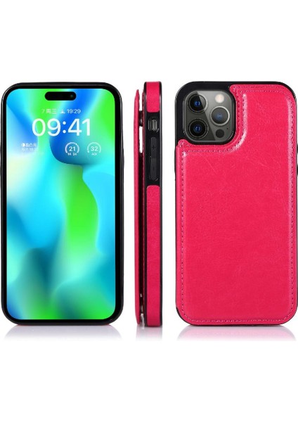 Kart Tutucu Toka ile IPhone 14 Pro Kart Yuvaları Pu Deri Için Cüzdan Kılıf (Yurt Dışından)