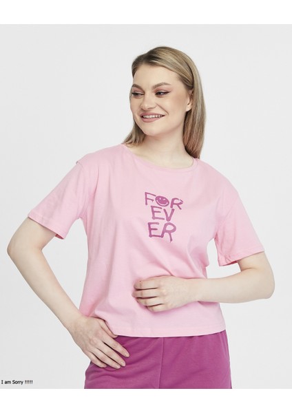 Penye Pamuklu Kısa Kollu Baskılı Kadın Şortlu Yazlık Pijama Takımı