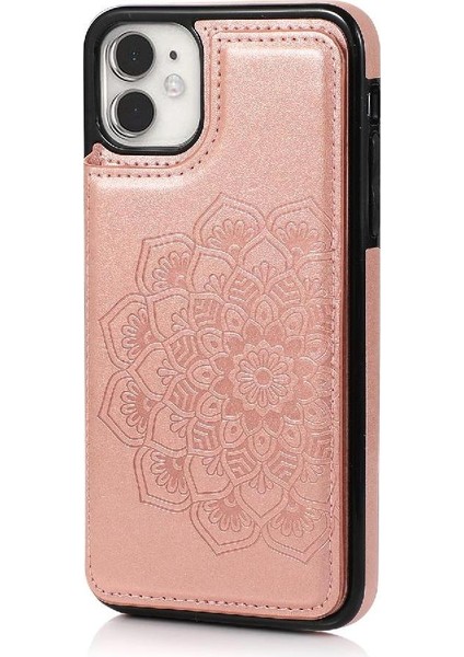 IPhone 11 Için Kart Tutucu Kılıf ile Cüzdan Çift Düğmeler Kabartmalı Mandala (Yurt Dışından)
