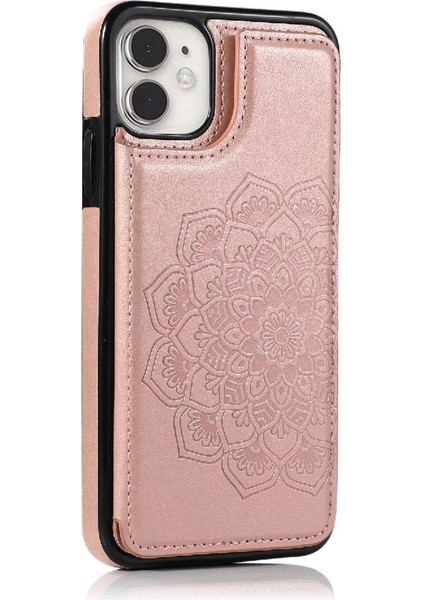 IPhone 11 Için Kart Tutucu Kılıf ile Cüzdan Çift Düğmeler Kabartmalı Mandala (Yurt Dışından) modelleri