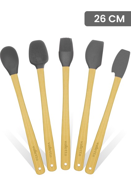 5'li Gri Bambu Silikon Spatula Seti Uzun 26 cm