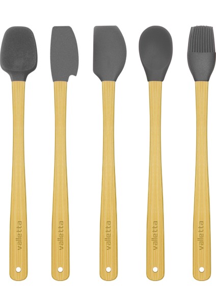 5'li Gri Bambu Silikon Spatula Seti Uzun 26 cm