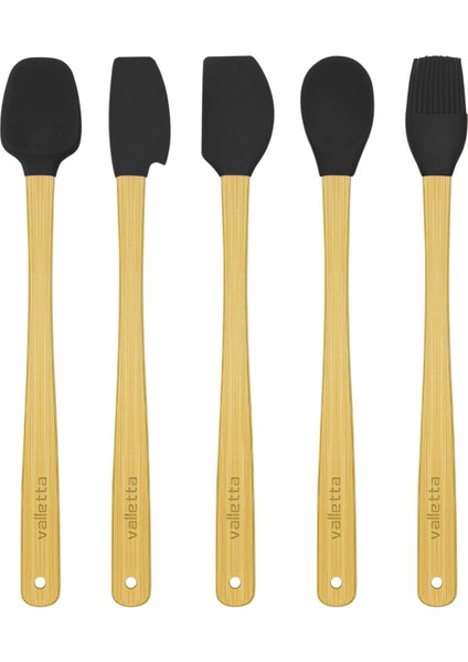 5 Li Siyah Bambu Silikon Spatula Seti Uzun 26 cm