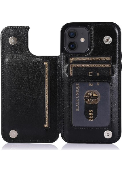 Kart Tutucu Çift Manyetik ile IPhone 12 Mini Kickstand Için Cüzdan Kılıf (Yurt Dışından)