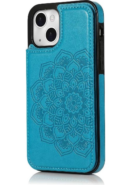 IPhone 13 Mini Çift Düğmeler Kabartmalı Pu Için Kart Tutucu Kılıf ile Cüzdan (Yurt Dışından)