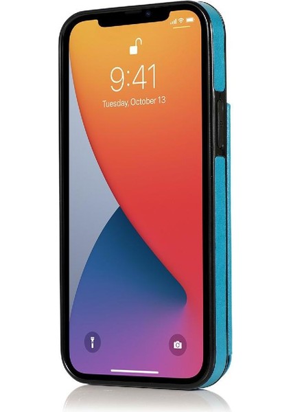 IPhone 13 Mini Çift Düğmeler Kabartmalı Pu Için Kart Tutucu Kılıf ile Cüzdan (Yurt Dışından)