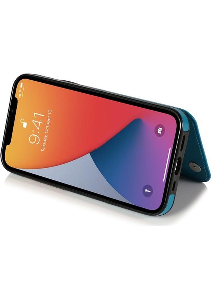 IPhone 13 Mini Çift Düğmeler Kabartmalı Pu Için Kart Tutucu Kılıf ile Cüzdan (Yurt Dışından)