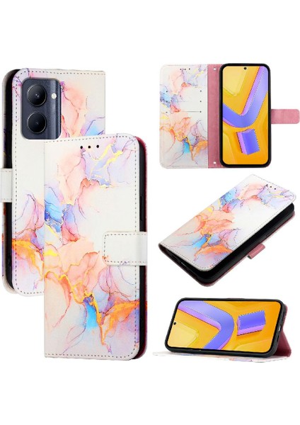 Realme C33 Pu Deri Cüzdan Kickstand Mermer Desen Için Kılıf (Yurt Dışından)