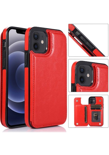 IPhone 12 Için Cüzdan Durumda Çift Manyetik Toka Kart Yuvaları ile Kickstand (Yurt Dışından)