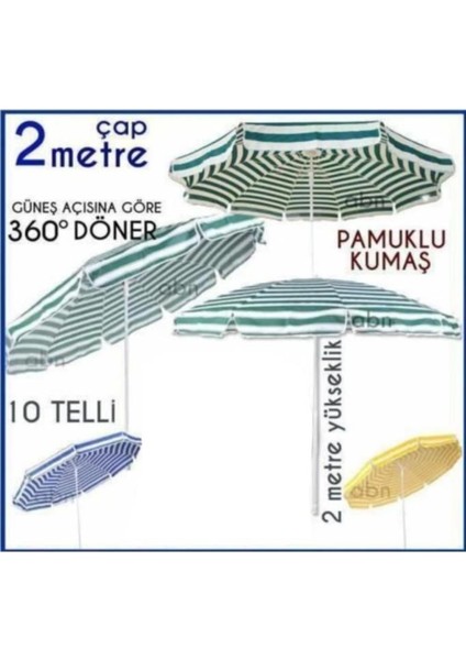 Türk Malı Pamuklu Kumaş Büyük Boy Açı Verilen 2 mt Şemsiye Bahçe,balkon,plaj Şemsiyesi