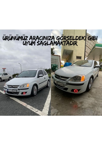 Opel Corsa C 2000-2006 Uyumlu Üniversal Mercekli Angel Sis Farı Metal Su Geçirmez 76 mm Mavi Halkalı Gündüz Farı Angel Eyes 2 Adet modelleri