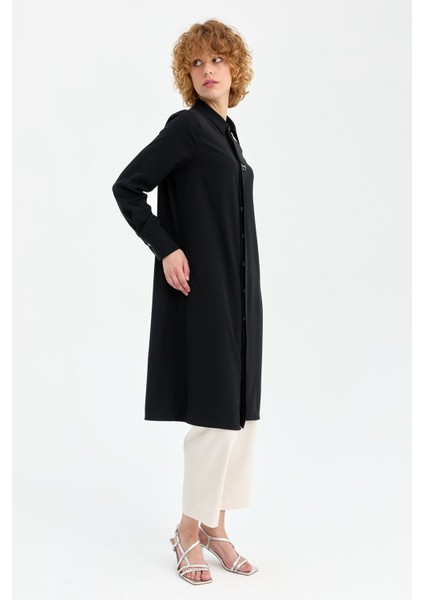 Gizli Patlı Inci Aksesuar Detaylı Uzun Tunik Siyah modelleri