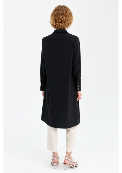 Gizli Patlı Inci Aksesuar Detaylı Uzun Tunik Siyah fırsatları