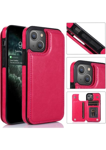 Kart Tutucu ile IPhone 13 Için Cüzdan Durumda Pu Deri Çift Manyetik (Yurt Dışından)