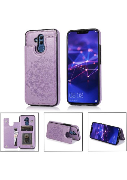 Huawei Mate 20 Lite Çift Düğmeler Çiçek Için Kart Tutucu Kılıf ile Cüzdan (Yurt Dışından)